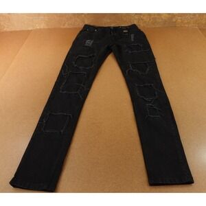 Boohoo MAN Size 32 Slim Fit Black Stretch Ripped Denim Skinny Stacked Jeans NWT